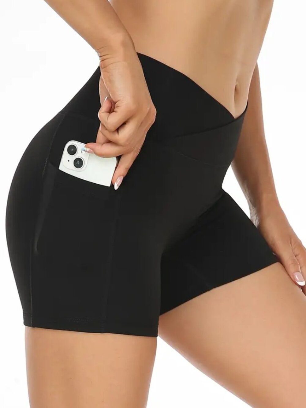NEW All Black Sports Shorts Side Pockets Pipping High Rise Women's Plus Size 18